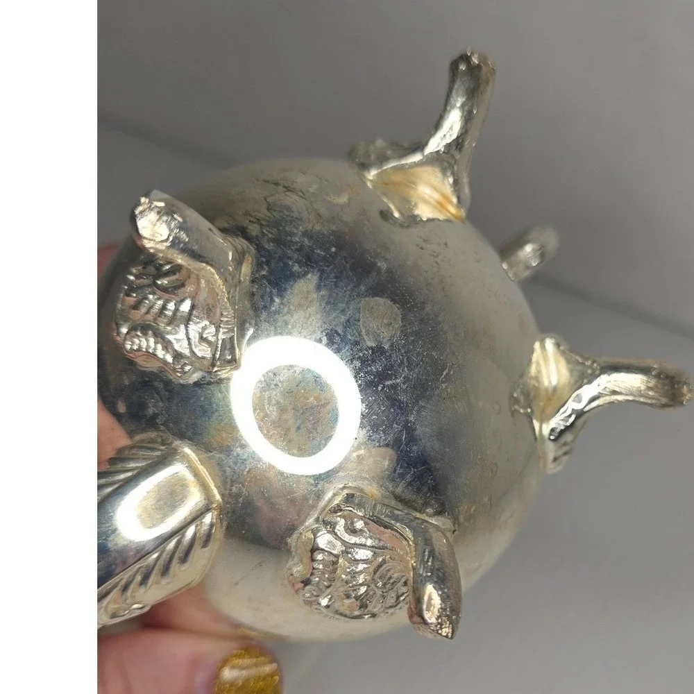 Vintage‎ Silver Plate Mini Teapot Creamer Ornate Footed Hinged Lid Unmarked